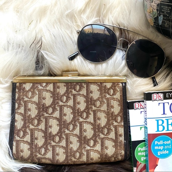 Dior Handbags - CHRISTIAN DIOR Authentic Trotter Brown Tan “DIOR”Logo Vintage Coin Clutch